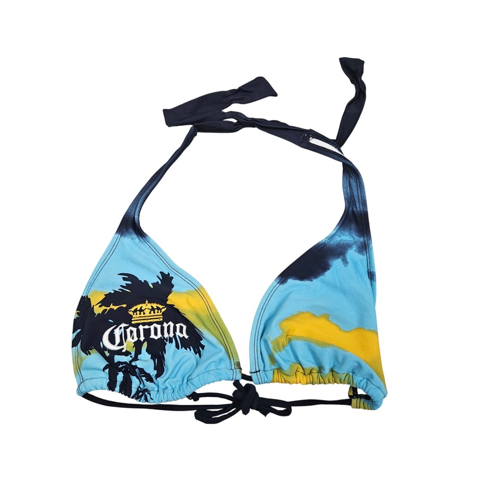 Corona Extra Bikini Top Women XL Blue Tie Dye Triangle Halter Swim Beachwear